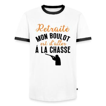 Je suis retraité mon boulot est d'aller la chasse - T-shirt contrasté Homme - blanc/noir - Devant - AI Model Female 172 light (172cm) & AI Model Male 178 dark (178cm)