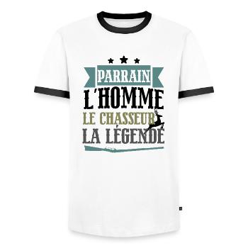Parrain l'homme le chasseur légende cadeau chasse - T-shirt contrasté Homme - blanc/noir - Devant - AI Model Female 172 light (172cm) & AI Model Male 178 dark (178cm)