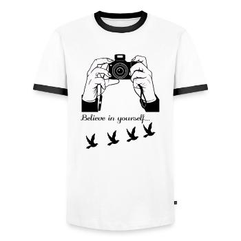 Photographer for passion - Men's Ringer Shirt - white/black - Front - AI Model Female 172 light (172cm) & AI Model Male 178 dark (178cm)