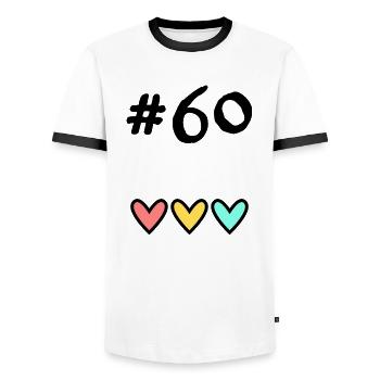 60 YEARS. 60TH ANNIVERSARY. BIRTHDAY 60 YEARS. 60 - Men's Ringer Shirt - white/black - Front - AI Model Female 172 light (172cm) & AI Model Male 178 dark (178cm)