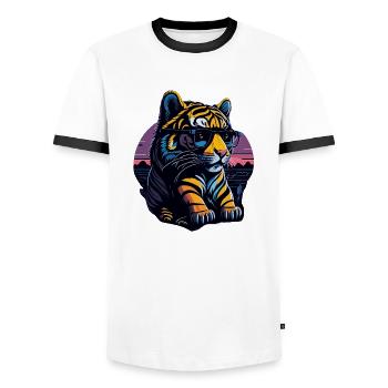 BABY TIGER MIT SONNENBRILLE DESIGN - Männer Kontrast-T-Shirt - Weiß/Schwarz - Vorne - AI Model Female 172 light (172cm) & AI Model Male 178 dark (178cm)