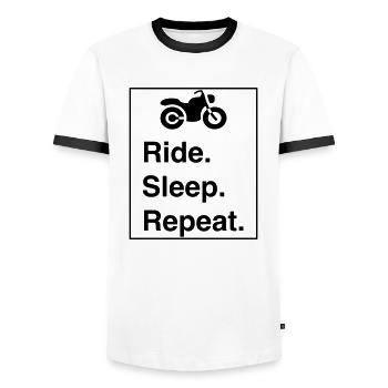 Cool "Ride Sleep Repeat" design for him and her - Men's Ringer Shirt - white/black - Front - AI Model Female 172 light (172cm) & AI Model Male 178 dark (178cm)