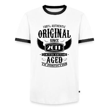 Geburtstag 2011 Perfekt gealtert - Männer Kontrast-T-Shirt - Weiß/Schwarz - Vorne - AI Model Female 172 light (172cm) & AI Model Male 178 dark (178cm)