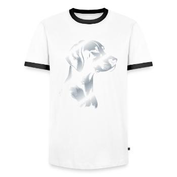 Magyar Vizsla drawing head silver - Men's Ringer Shirt - white/black - Front - AI Model Female 172 light (172cm) & AI Model Male 178 dark (178cm)