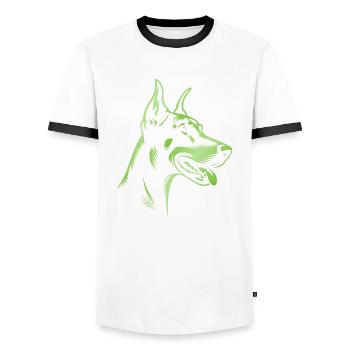 Doberman Pinscher, Dog Head, Drawing Green - Men's Ringer Shirt - white/black - Front - AI Model Female 172 light (172cm) & AI Model Male 178 dark (178cm)