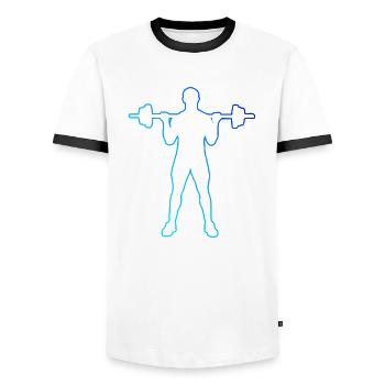 Weightlifting, Fitness, Strength Training, Cardio - Men's Ringer Shirt - white/black - Front - AI Model Female 172 light (172cm) & AI Model Male 178 dark (178cm)