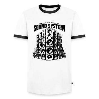 The only good system is a soundsystem - Männer Kontrast-T-Shirt - Weiß/Schwarz - Vorne - AI Model Female 172 light (172cm) & AI Model Male 178 dark (178cm)