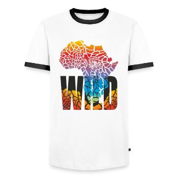Africa map with giraffe skin - Men's Ringer Shirt - white/black - Front - AI Model Female 172 light (172cm) & AI Model Male 178 dark (178cm)