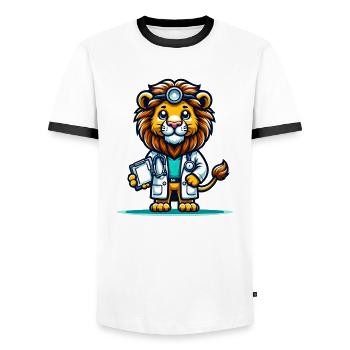 Cute Lion Doctor - Men's Ringer Shirt - white/black - Front - AI Model Female 172 light (172cm) & AI Model Male 178 dark (178cm)
