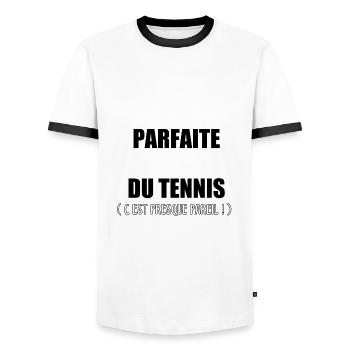pas parfaite je fais tennis c'est pareil - T-shirt contrasté Homme - blanc/noir - Devant - AI Model Female 172 light (172cm) & AI Model Male 178 dark (178cm)