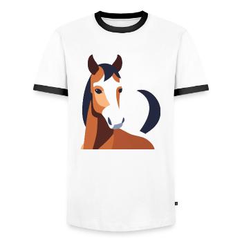 Cheval à fourrure brune - T-shirt contrasté Homme - blanc/noir - Devant - AI Model Female 172 light (172cm) & AI Model Male 178 dark (178cm)