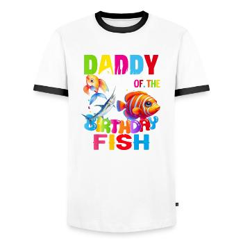 Daddy Of The Birthday Fishing Daddy Fish Birthday - Men's Ringer Shirt - white/black - Front - AI Model Female 172 light (172cm) & AI Model Male 178 dark (178cm)