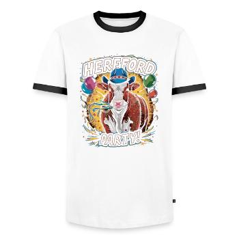 Kuh-Party mit Herefords - Männer Kontrast-T-Shirt - Weiß/Schwarz - Vorne - AI Model Female 172 light (172cm) & AI Model Male 178 dark (178cm)