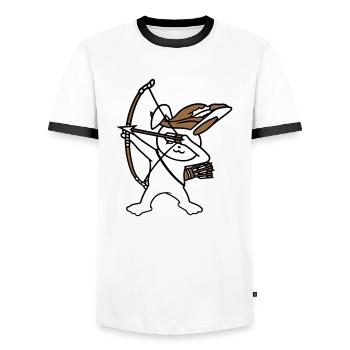 Rabbit Archer Medieval Arrow Bow Shooting - Men's Ringer Shirt - white/black - Front - AI Model Female 172 light (172cm) & AI Model Male 178 dark (178cm)
