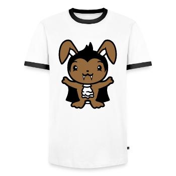 Bunny Vampire Sharp Long Teeth Halloween Costume - Men's Ringer Shirt - white/black - Front - AI Model Female 172 light (172cm) & AI Model Male 178 dark (178cm)