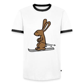 Hase Skihase Skifahren Winter Ski fahren Schnee - Männer Kontrast-T-Shirt - Weiß/Schwarz - Vorne - AI Model Female 172 light (172cm) & AI Model Male 178 dark (178cm)