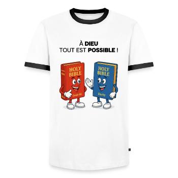 Bible T-Shirt - Men's Ringer Shirt - white/black - Front - AI Model Female 172 light (172cm) & AI Model Male 178 dark (178cm)
