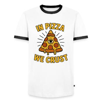 In Pizza We Crust - Men's Ringer Shirt - white/black - Front - AI Model Female 172 light (172cm) & AI Model Male 178 dark (178cm)