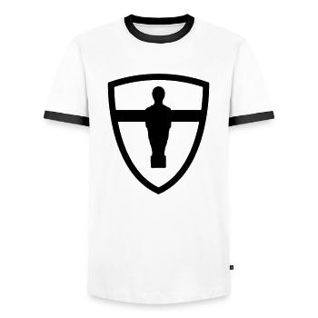Kicker Wappen - Kickershirt - Männer Kontrast-T-Shirt - Weiß/Schwarz - Vorne - AI Model Female 172 light (172cm) & AI Model Male 178 dark (178cm)