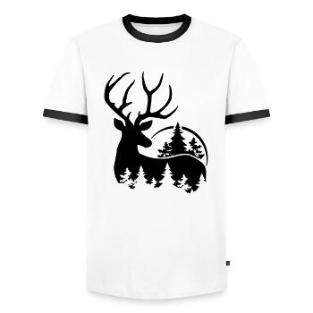 Hirsch im Wald Silhouette - Männer Kontrast-T-Shirt - Weiß/Schwarz - Vorne - AI Model Female 172 light (172cm) & AI Model Male 178 dark (178cm)