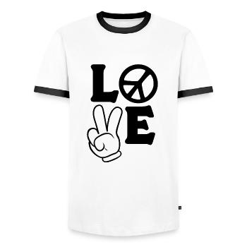 Peace Love Comic Handzeichen-Logo - Männer Kontrast-T-Shirt - Weiß/Schwarz - Vorne - AI Model Female 172 light (172cm) & AI Model Male 178 dark (178cm)