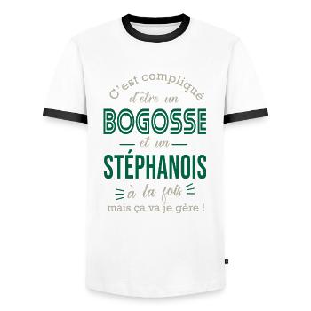 Stéphanois cadeau homme Saint étienne St étienne - T-shirt contrasté Homme - blanc/noir - Devant - AI Model Female 172 light (172cm) & AI Model Male 178 dark (178cm)