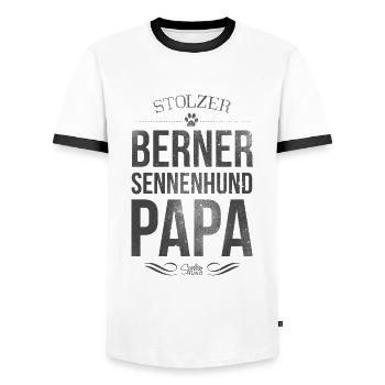 Stolzer Berner Sennenhund Papa - Männer Kontrast-T-Shirt - Weiß/Schwarz - Vorne - AI Model Female 172 light (172cm) & AI Model Male 178 dark (178cm)
