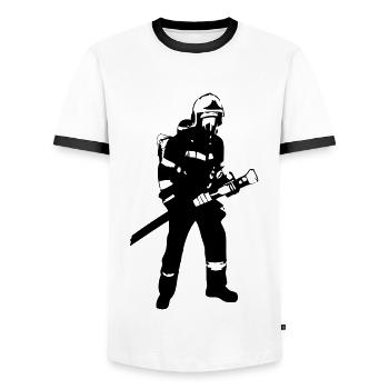 Feuerwehr - Feuerwehrmann - Männer Kontrast-T-Shirt - Weiß/Schwarz - Vorne - AI Model Female 172 light (172cm) & AI Model Male 178 dark (178cm)