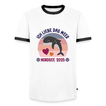 Ich Liebe Das Meer Urlaub An Der Nordsee 2025 - Männer Kontrast-T-Shirt - Weiß/Schwarz - Vorne - AI Model Female 172 light (172cm) & AI Model Male 178 dark (178cm)