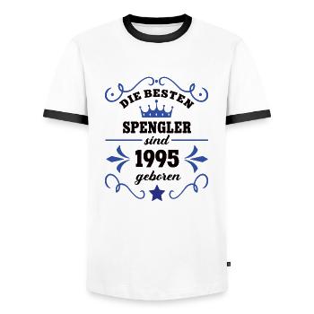 1995 Spengler Geburtstag Kollege Arbeitskollege - Männer Kontrast-T-Shirt - Weiß/Schwarz - Vorne - AI Model Female 172 light (172cm) & AI Model Male 178 dark (178cm)