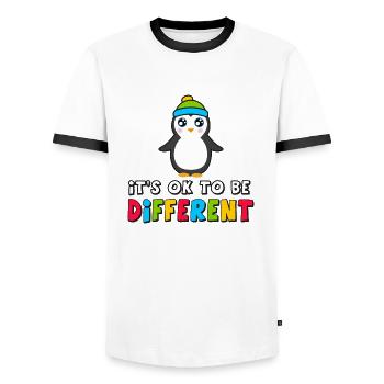 Autism Autism Awareness Penguin be different ok - Men's Ringer Shirt - white/black - Front - AI Model Female 172 light (172cm) & AI Model Male 178 dark (178cm)