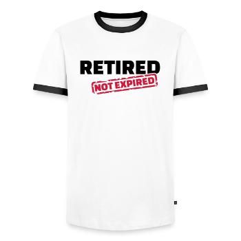 Retired not expired - T-shirt contrasté Homme - blanc/noir - Devant - AI Model Female 172 light (172cm) & AI Model Male 178 dark (178cm)