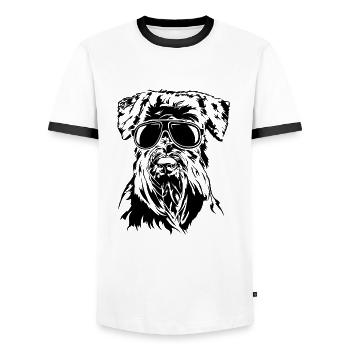 SCHNAUZER cool sunglasses dog dogs Wilsigns - Men's Ringer Shirt - white/black - Front - AI Model Female 172 light (172cm) & AI Model Male 178 dark (178cm)