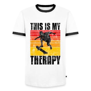 This is My therapy Skateboard Skateboarder Skate - Men's Ringer Shirt - white/black - Front - AI Model Female 172 light (172cm) & AI Model Male 178 dark (178cm)