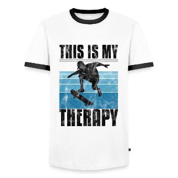This is My therapy Skateboard Skateboarder Skate - Men's Ringer Shirt - white/black - Front - AI Model Female 172 light (172cm) & AI Model Male 178 dark (178cm)