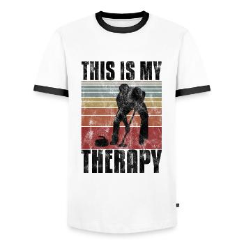 Curling is my therapy Curler Eisstockschießen - Men's Ringer Shirt - white/black - Front - AI Model Female 172 light (172cm) & AI Model Male 178 dark (178cm)