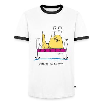 Sleeping tired - Men's Ringer Shirt - white/black - Front - AI Model Female 172 light (172cm) & AI Model Male 178 dark (178cm)