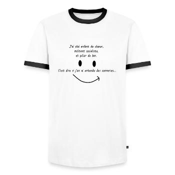 humour - T-shirt contrasté Homme - blanc/noir - Devant - AI Model Female 172 light (172cm) & AI Model Male 178 dark (178cm)
