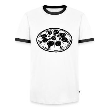 Pizza fast food - T-shirt contrasté Homme - blanc/noir - Devant - AI Model Female 172 light (172cm) & AI Model Male 178 dark (178cm)