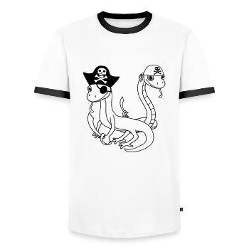 amis équipage équipe fête marin serpent pirate - T-shirt contrasté Homme - blanc/noir - Devant - AI Model Female 172 light (172cm) & AI Model Male 178 dark (178cm)