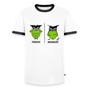 friday and monday - T-shirt contrasté Homme - blanc/noir - Devant - AI Model Female 172 light (172cm) & AI Model Male 178 dark (178cm)