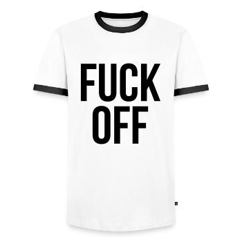 fuck off - T-shirt contrasté Homme - blanc/noir - Devant - AI Model Female 172 light (172cm) & AI Model Male 178 dark (178cm)