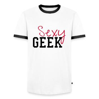 Sexy Geek - Men's Ringer Shirt - white/black - Front - AI Model Female 172 light (172cm) & AI Model Male 178 dark (178cm)