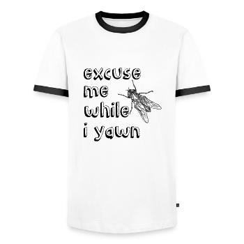 Excuse me when I yawn funny sayings - Men's Ringer Shirt - white/black - Front - AI Model Female 172 light (172cm) & AI Model Male 178 dark (178cm)