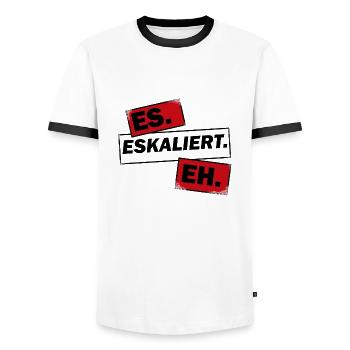 Eskalation - Männer Kontrast-T-Shirt - Weiß/Schwarz - Vorne - AI Model Female 172 light (172cm) & AI Model Male 178 dark (178cm)