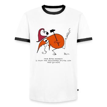 Pour être heureux... - T-shirt contrasté Homme - blanc/noir - Devant - AI Model Female 172 light (172cm) & AI Model Male 178 dark (178cm)
