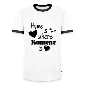 Zuhause in Kamenz - Home is where Kamenz is - Männer Kontrast-T-Shirt - Weiß/Schwarz - Vorne - AI Model Female 172 light (172cm) & AI Model Male 178 dark (178cm)