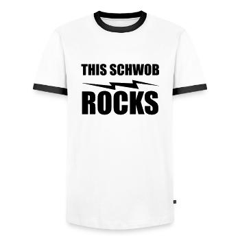 this schwob rocks - T-shirt contrasté Homme - blanc/noir - Devant - AI Model Female 172 light (172cm) & AI Model Male 178 dark (178cm)