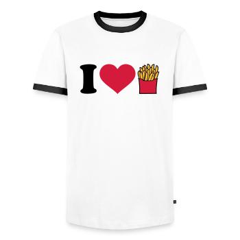 I love Fries - Men's Ringer Shirt - white/black - Front - AI Model Female 172 light (172cm) & AI Model Male 178 dark (178cm)