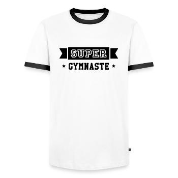 Gymnastique / Gym / Gymnaste / Fitness / GRS - T-shirt contrasté Homme - blanc/noir - Devant - AI Model Female 172 light (172cm) & AI Model Male 178 dark (178cm)